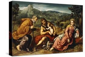 The Holy Family with Saint John the Baptist in a Landscape, 1545-50-Paris Bordone-Stretched Canvas