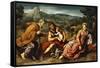 The Holy Family with Saint John the Baptist in a Landscape, 1545-50-Paris Bordone-Framed Stretched Canvas