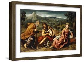 The Holy Family with Saint John the Baptist in a Landscape, 1545-50-Paris Bordone-Framed Giclee Print