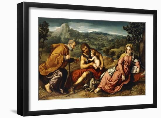 The Holy Family with Saint John the Baptist in a Landscape, 1545-50-Paris Bordone-Framed Giclee Print