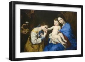 The Holy Family with Saints Anne and Catherine of Alexandria-Jusepe de Ribera-Framed Art Print
