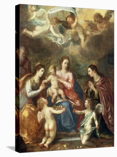 The Holy Family with St Catherine of Alexandria, two Angels and another Female Saint-Hendrik van Balen the Elder-Stretched Canvas