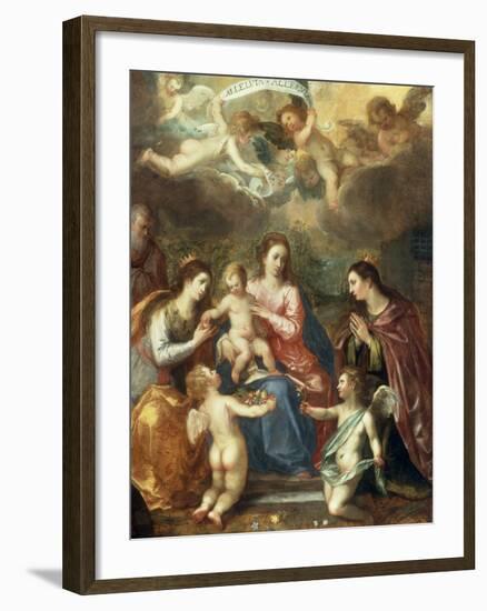 The Holy Family with St Catherine of Alexandria, two Angels and another Female Saint-Hendrik van Balen the Elder-Framed Giclee Print