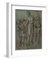 The Holy Family with St John the Baptist, C.1540 (Brush and Brown Wash on Panel)-Michelangelo Buonarroti-Framed Giclee Print