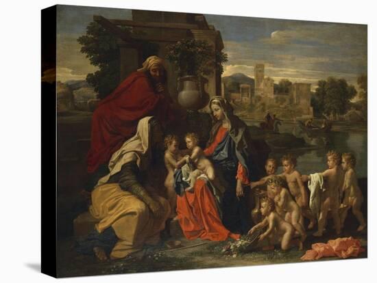 The Holy Family with the Infant Saint John the Baptist and Saint Elizabeth, and with Six Putti…-Nicolas Poussin-Stretched Canvas