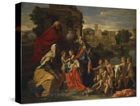 The Holy Family with the Infant Saint John the Baptist and Saint Elizabeth, and with Six Putti…-Nicolas Poussin-Stretched Canvas