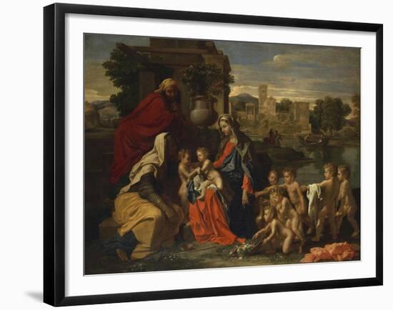 The Holy Family with the Infant Saint John the Baptist and Saint Elizabeth, and with Six Putti…-Nicolas Poussin-Framed Giclee Print