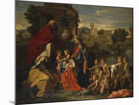 The Holy Family with the Infant Saint John the Baptist and Saint Elizabeth, and with Six Putti…-Nicolas Poussin-Mounted Giclee Print