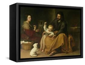 The Holy Family with the Little Bird, circa 1650-Bartolome Esteban Murillo-Framed Stretched Canvas