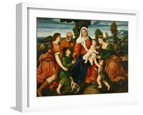 The Holy Family with Tobias and the Angel, Saint Dorothy-Bonifacio Veronese-Framed Giclee Print