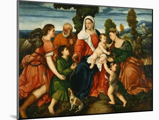 The Holy Family with Tobias and the Angel, Saint Dorothy-Bonifacio Veronese-Mounted Giclee Print