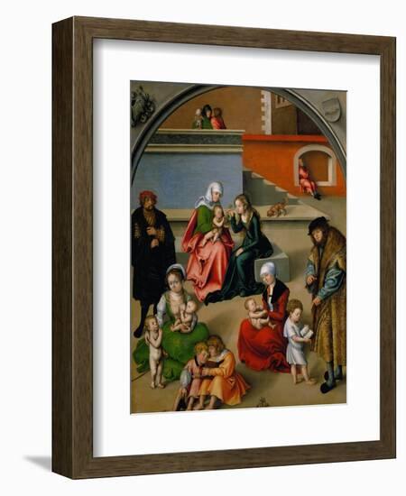 The Holy Kinship (With Self-Portrait of Cranach, Standing with Red Cap)-Lucas Cranach the Elder-Framed Giclee Print