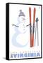 The Homestead, Virginia, Snowman with Skis-Lantern Press-Framed Stretched Canvas