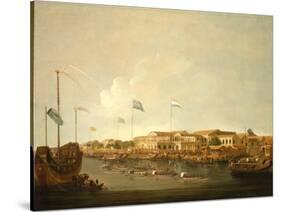 The Hongs at Canton from the South East, with a Regatta on the Pearl River-Thomas Daniell-Stretched Canvas