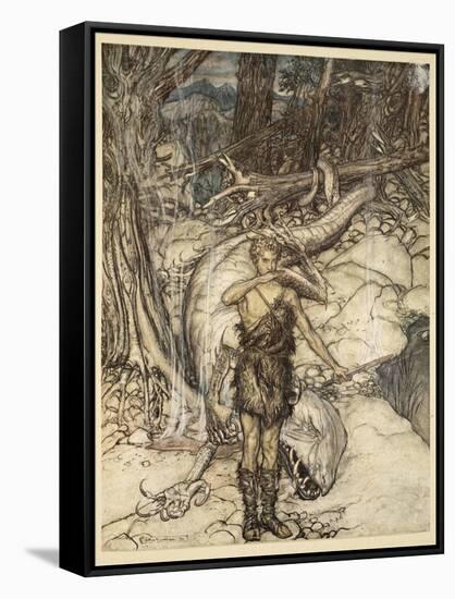 'The hot blood burns like fire!', illustration from 'Siegfried and the Twilight of the Gods', 1924-Arthur Rackham-Framed Stretched Canvas