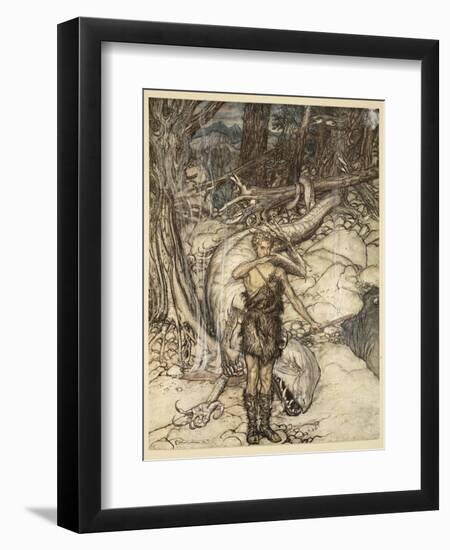 'The hot blood burns like fire!', illustration from 'Siegfried and the Twilight of the Gods', 1924-Arthur Rackham-Framed Premium Giclee Print