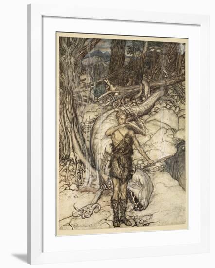 'The hot blood burns like fire!', illustration from 'Siegfried and the Twilight of the Gods', 1924-Arthur Rackham-Framed Giclee Print