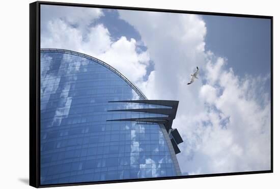 The hotel W of Barcelona, glass front, Catalonia, Spain-Peter Kreil-Framed Stretched Canvas