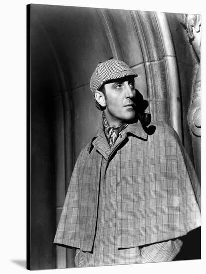 THE HOUND OF THE BASKERVILLES, 1939 directed by SIDNEY LANFIELD. Basil Rathbone (b/w photo)-null-Stretched Canvas