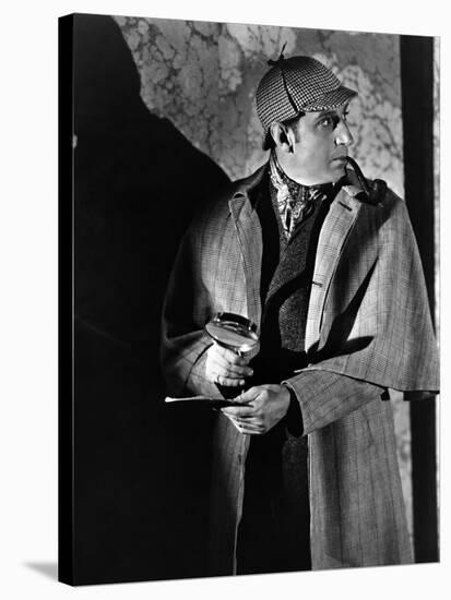 THE HOUND OF THE BASKERVILLES, 1939 directed by SIDNEY LANFIELD. Basil Rathbone (b/w photo)-null-Stretched Canvas