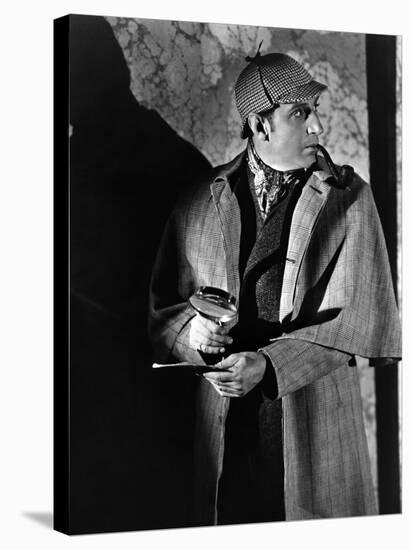 THE HOUND OF THE BASKERVILLES, 1939 directed by SIDNEY LANFIELD. Basil Rathbone (b/w photo)-null-Stretched Canvas