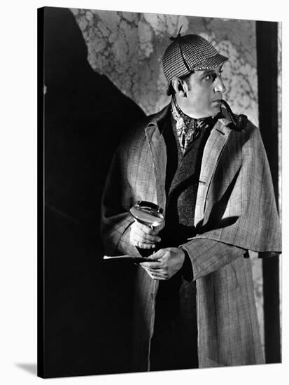 THE HOUND OF THE BASKERVILLES, 1939 directed by SIDNEY LANFIELD. Basil Rathbone (b/w photo)-null-Stretched Canvas