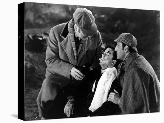 THE HOUND OF THE BASKERVILLES, 1939 directed by SIDNEY LANFIELD. Nigel Bruce, Richard Greene and Ba-null-Stretched Canvas