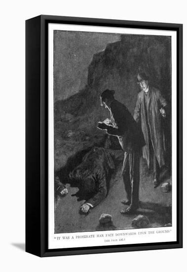 The Hound of the Baskervilles Holmes and Watson Discover 'A Prostrate Man-Sidney Paget-Framed Stretched Canvas