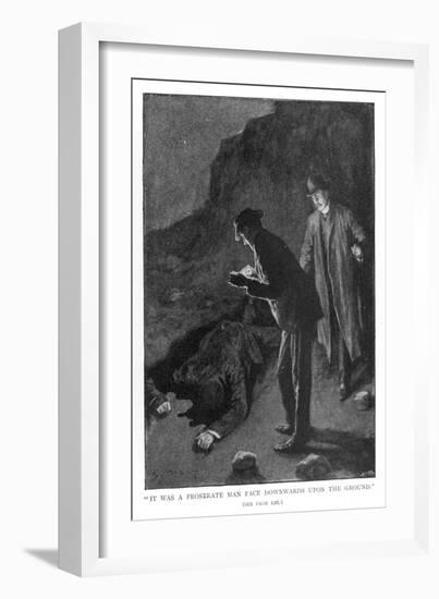 The Hound of the Baskervilles Holmes and Watson Discover 'A Prostrate Man-Sidney Paget-Framed Art Print