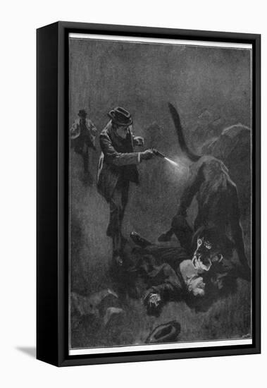 The Hound of the Baskervilles Holmes Shoots the Sinister Hound-Sidney Paget-Framed Stretched Canvas