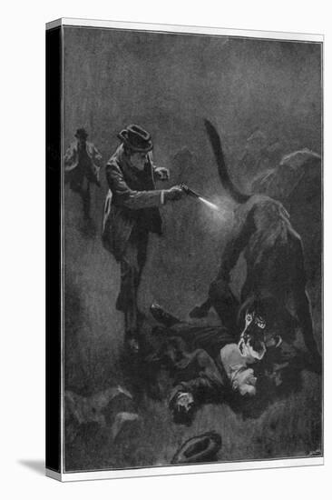 The Hound of the Baskervilles Holmes Shoots the Sinister Hound-Sidney Paget-Stretched Canvas