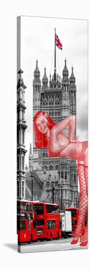 The House of Parliament and Red Bus London - UK - England - United Kingdom - Europe - Door Poster-Philippe Hugonnard-Stretched Canvas