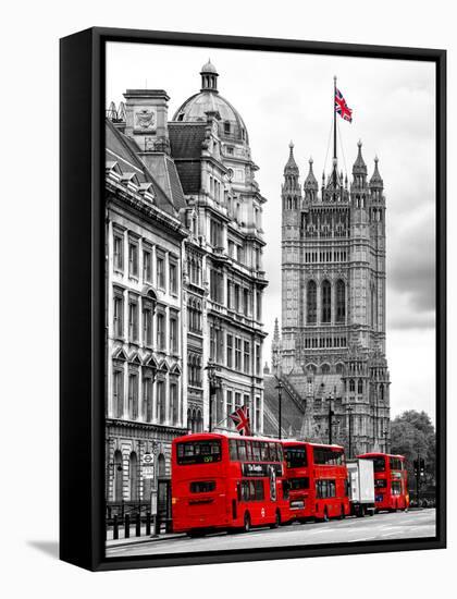 The House of Parliament and Red Bus London - UK - England - United Kingdom - Europe-Philippe Hugonnard-Framed Stretched Canvas