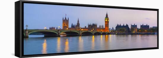 The Houses of Parliament and the River Thames Illuminated at Dusk.-Doug Pearson-Framed Stretched Canvas