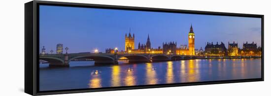 The Houses of Parliament and the River Thames Illuminated at Dusk.-Doug Pearson-Framed Stretched Canvas