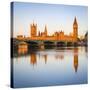 The Houses of Parliament and the River Thames Illuminated at Sunrise.-Doug Pearson-Stretched Canvas