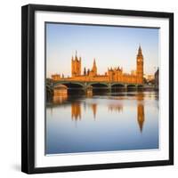 The Houses of Parliament and the River Thames Illuminated at Sunrise.-Doug Pearson-Framed Premium Photographic Print