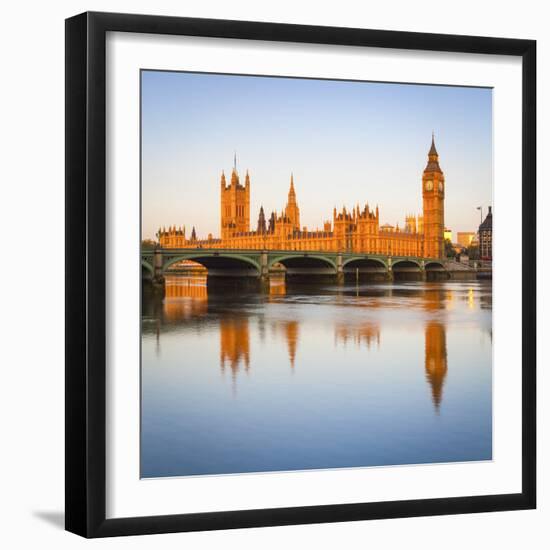 The Houses of Parliament and the River Thames Illuminated at Sunrise.-Doug Pearson-Framed Premium Photographic Print