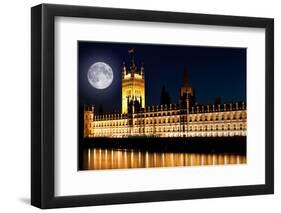 The Houses of Parliament at Night with a Bright Full Moon-Kamira-Framed Photographic Print