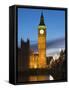 The Houses of Parliament, Big Ben and Westminster Bridge at Dusk, Westminster, London-Amanda Hall-Framed Stretched Canvas