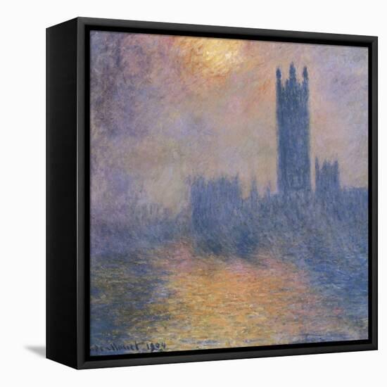 The Houses of Parliament, London, with the Sun Breaking Through the Fog-Claude Monet-Framed Stretched Canvas