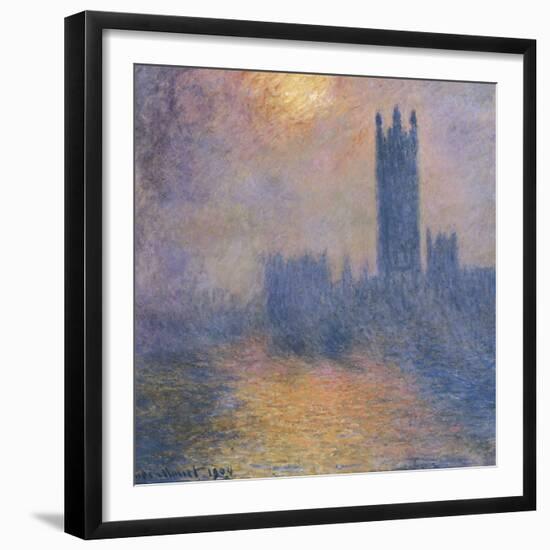 The Houses of Parliament, London, with the Sun Breaking Through the Fog-Claude Monet-Framed Premium Giclee Print