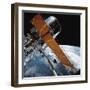 The Hubble Space Telescope Backdropped by Planet Earth-null-Framed Photographic Print