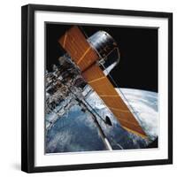 The Hubble Space Telescope Backdropped by Planet Earth-null-Framed Photographic Print