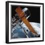 The Hubble Space Telescope Backdropped by Planet Earth-null-Framed Photographic Print