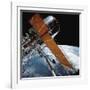 The Hubble Space Telescope Backdropped by Planet Earth-null-Framed Photographic Print