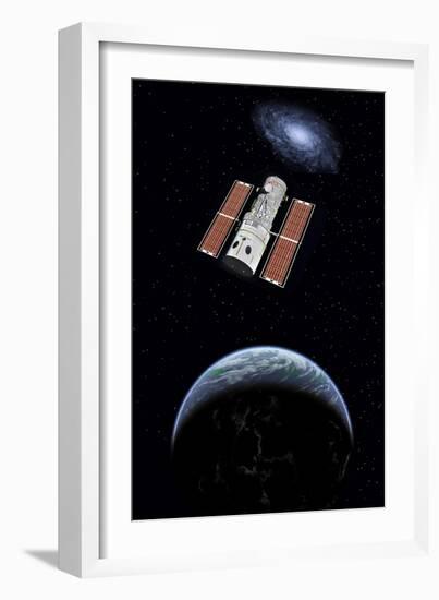 The Hubble Space Telescope in Earth Orbit-null-Framed Art Print