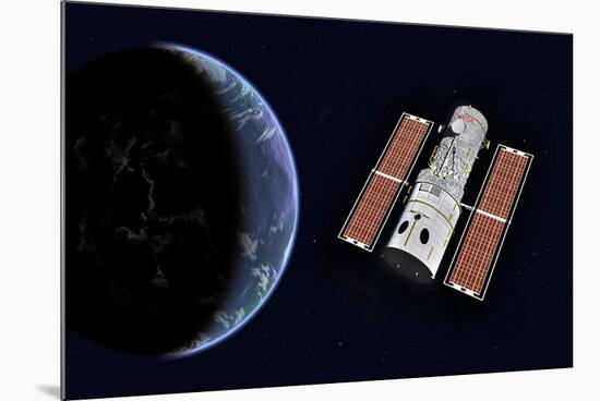 The Hubble Space Telescope in Earth Orbit-null-Mounted Art Print