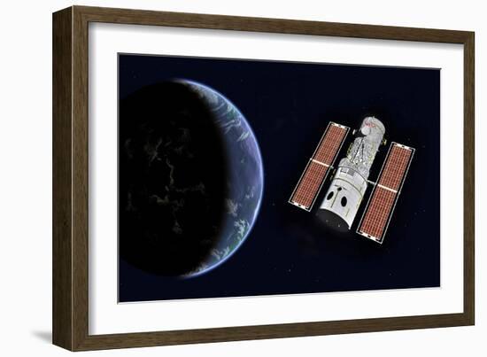 The Hubble Space Telescope in Earth Orbit-null-Framed Art Print