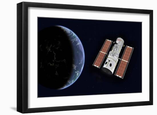 The Hubble Space Telescope in Earth Orbit-null-Framed Art Print